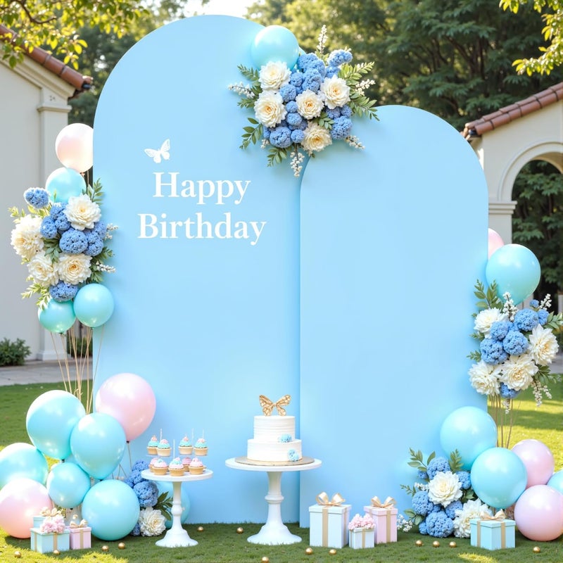 Suppromo Baby Blue Arch Covers 2 Set 7.2 and 6ft Light Blue Arch Backdrop Cover Spandex Wedding Arch Stand Covers for Birthday Party Baby Shower Boy Wedding Banquet Photo Metal Balloon Arches Backdrop - Image 1